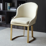 Off White Faux Leather Upholstered Dining Chair Gold Frame Set of 2