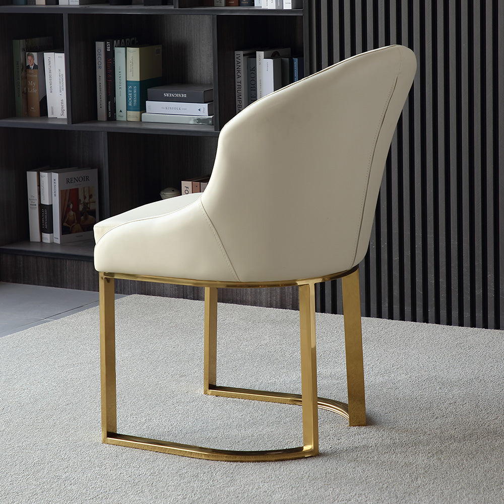 Off White Faux Leather Upholstered Dining Chair Gold Frame Set of 2