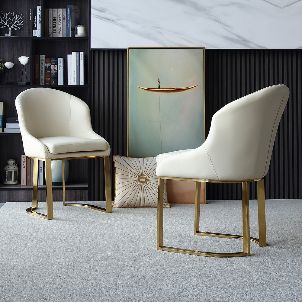 Off White Faux Leather Upholstered Dining Chair Gold Frame Set of 2