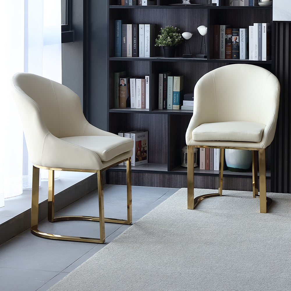 Off White Faux Leather Upholstered Dining Chair Gold Frame Set of 2