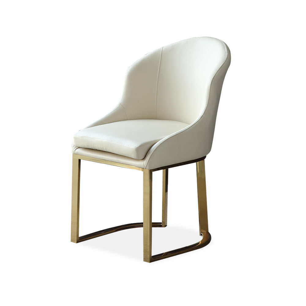 Off White Faux Leather Upholstered Dining Chair Gold Frame Set of 2