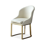Off White Faux Leather Upholstered Dining Chair Gold Frame Set of 2