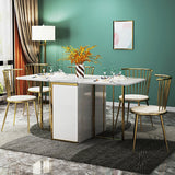 Functional Folding White Dining Table 63" with Storage Gold Frame