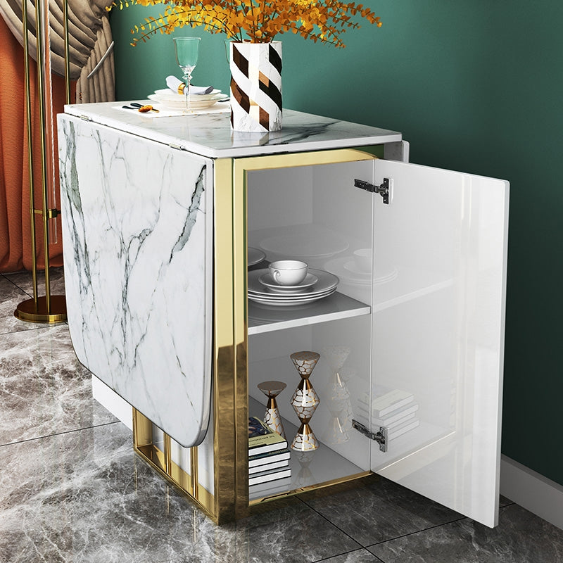 Functional Folding White Dining Table 63" with Storage Gold Frame