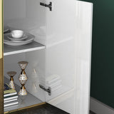 Functional Folding White Dining Table 63" with Storage Gold Frame