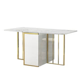 Functional Folding White Dining Table 63" with Storage Gold Frame