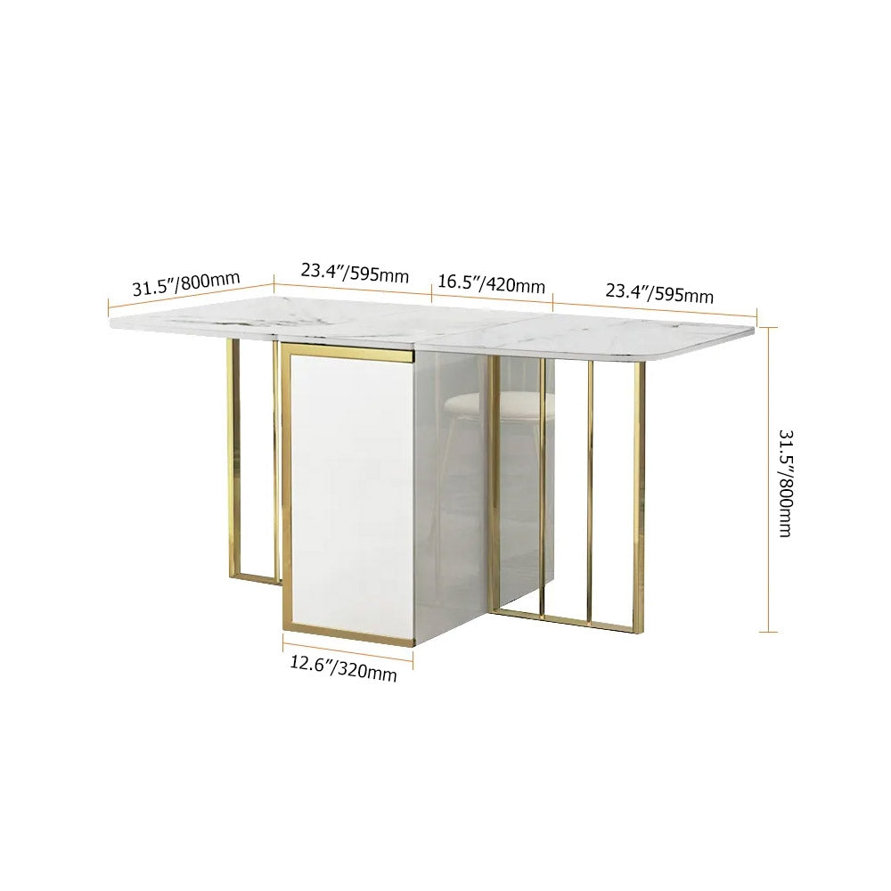 Functional Folding White Dining Table 63" with Storage Gold Frame