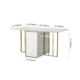 Functional Folding White Dining Table 63" with Storage Gold Frame