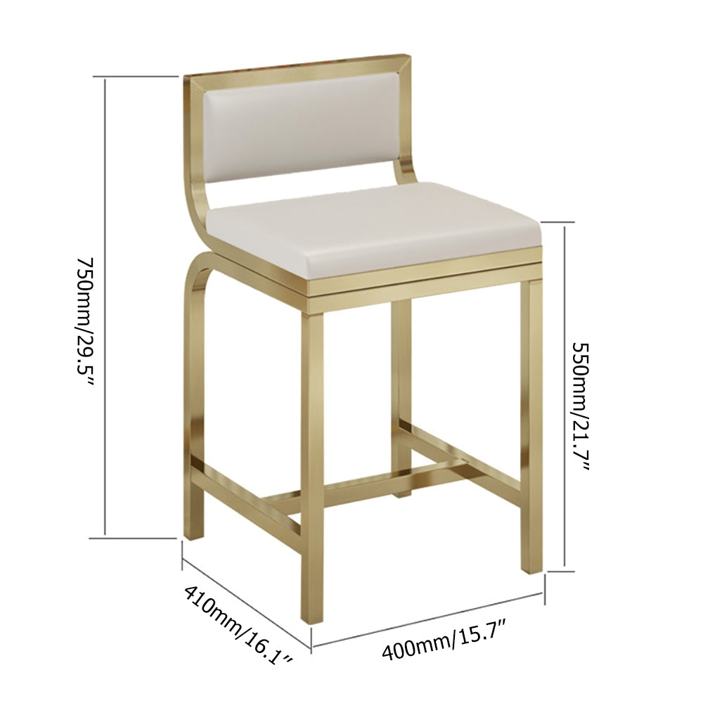 29.5" Bar Stool with Backrest White PU Leather Upholstery Set of 2