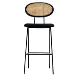 Black Height Bar Stool with Cane Back Velvet Upholstery Counter Stool