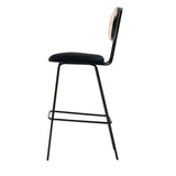 Black Height Bar Stool with Cane Back Velvet Upholstery Counter Stool