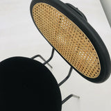 Black Height Bar Stool with Cane Back Velvet Upholstery Counter Stool