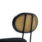 Black Height Bar Stool with Cane Back Velvet Upholstery Counter Stool
