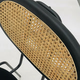 Black Height Bar Stool with Cane Back Velvet Upholstery Counter Stool