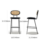 Black Height Bar Stool with Cane Back Velvet Upholstery Counter Stool