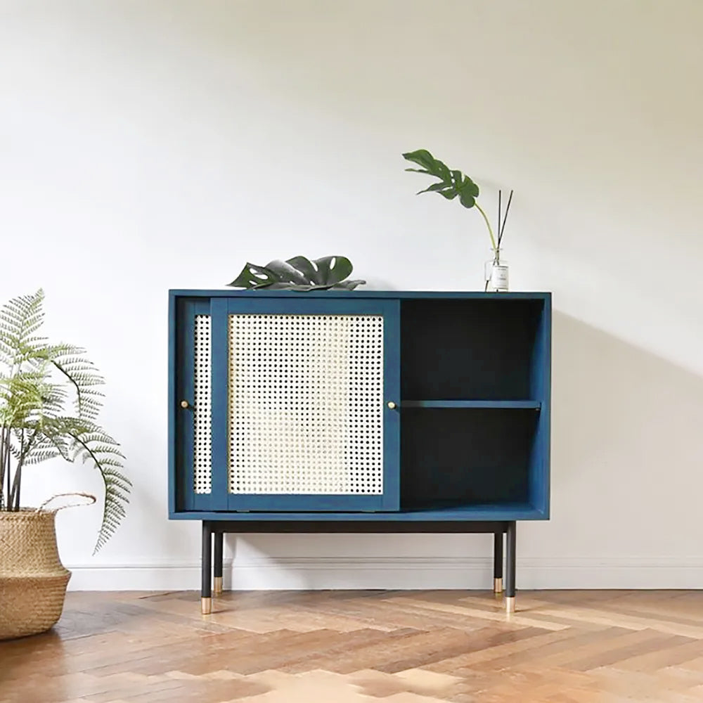 Green Rattan Sideboard Buffet with Storage 2-Door Accent Cabinet