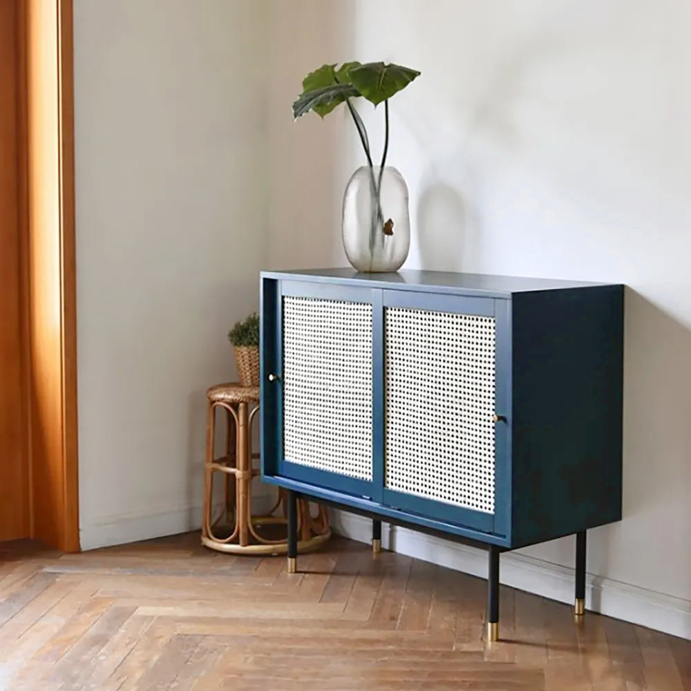 Green Rattan Sideboard Buffet with Storage 2-Door Accent Cabinet