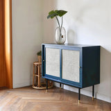 Green Rattan Sideboard Buffet with Storage 2-Door Accent Cabinet