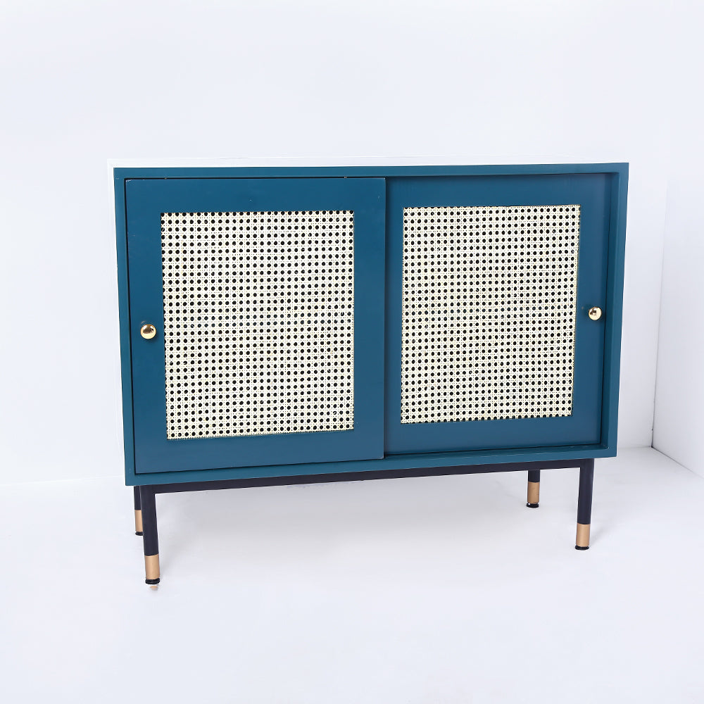 Green Rattan Sideboard Buffet with Storage 2-Door Accent Cabinet