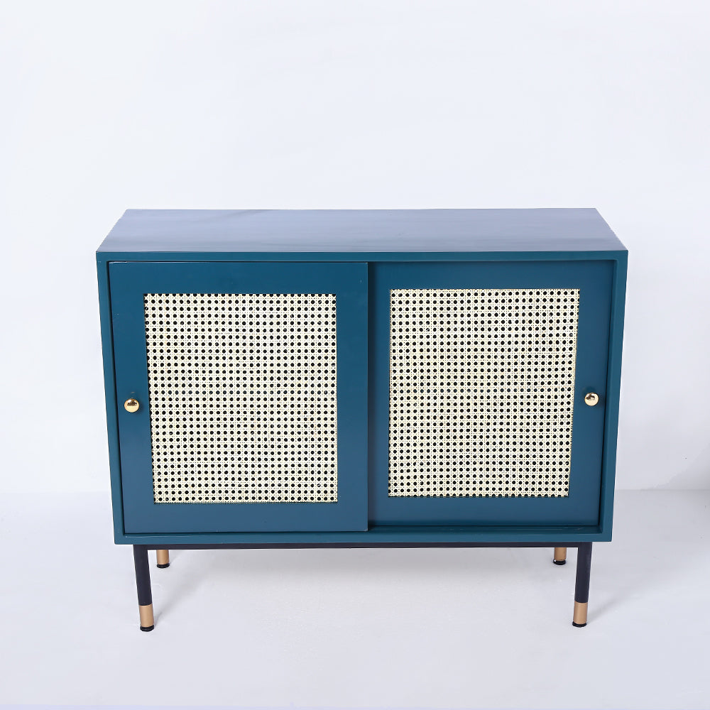 Green Rattan Sideboard Buffet with Storage 2-Door Accent Cabinet