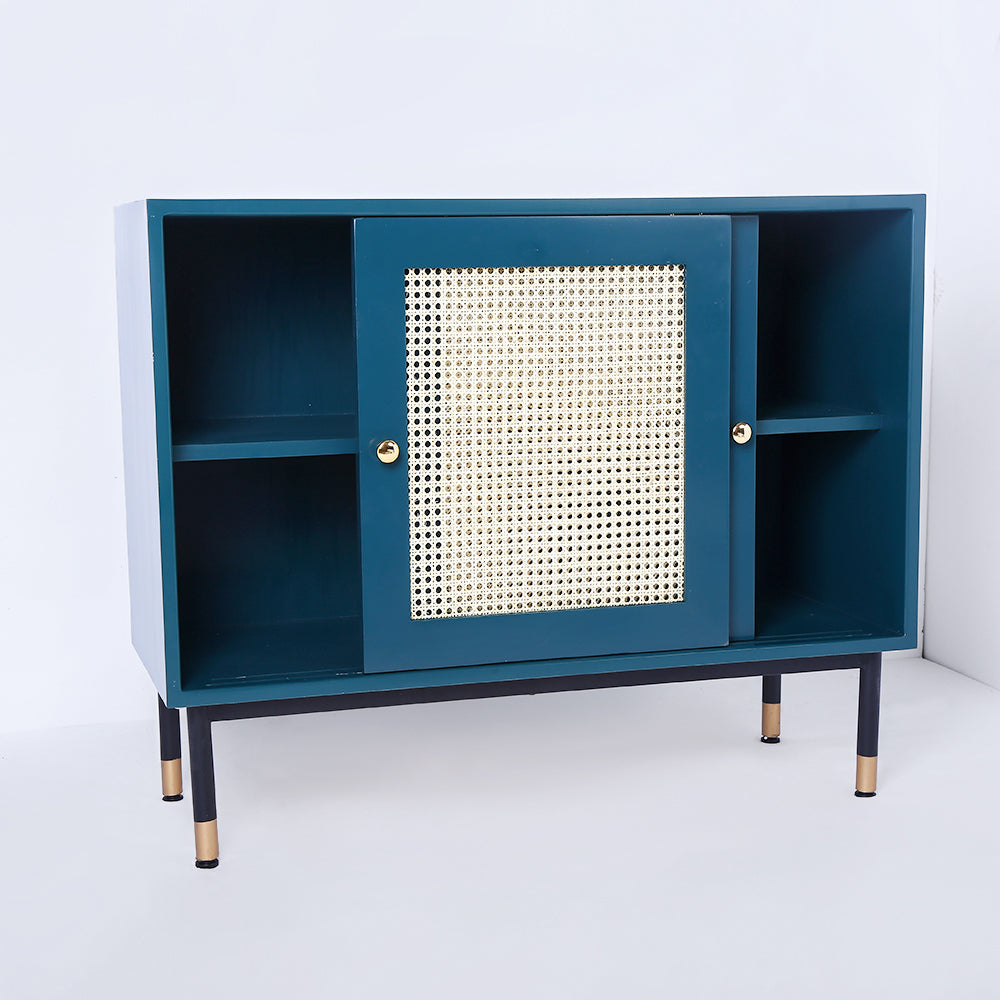 Green Rattan Sideboard Buffet with Storage 2-Door Accent Cabinet
