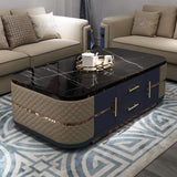 Mesa de centro moderna de mármol con almacenamiento en negro