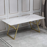 Bureau blanc moderne avec haut en marbre et cadre en métal doré