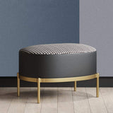 Black Faux Leather Houndstooth Linen Ottoman Upholstered Ottoman Footrest in Gold-Richsoul-Furniture,Living Room Furniture,Ottomans & Benches