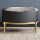 Black Faux Leather Houndstooth Linen Ottoman Upholstered Ottoman Footrest in Gold-Richsoul-Furniture,Living Room Furniture,Ottomans & Benches