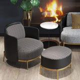 Black Faux Leather Houndstooth Linen Ottoman Upholstered Ottoman Footrest in Gold-Richsoul-Furniture,Living Room Furniture,Ottomans & Benches