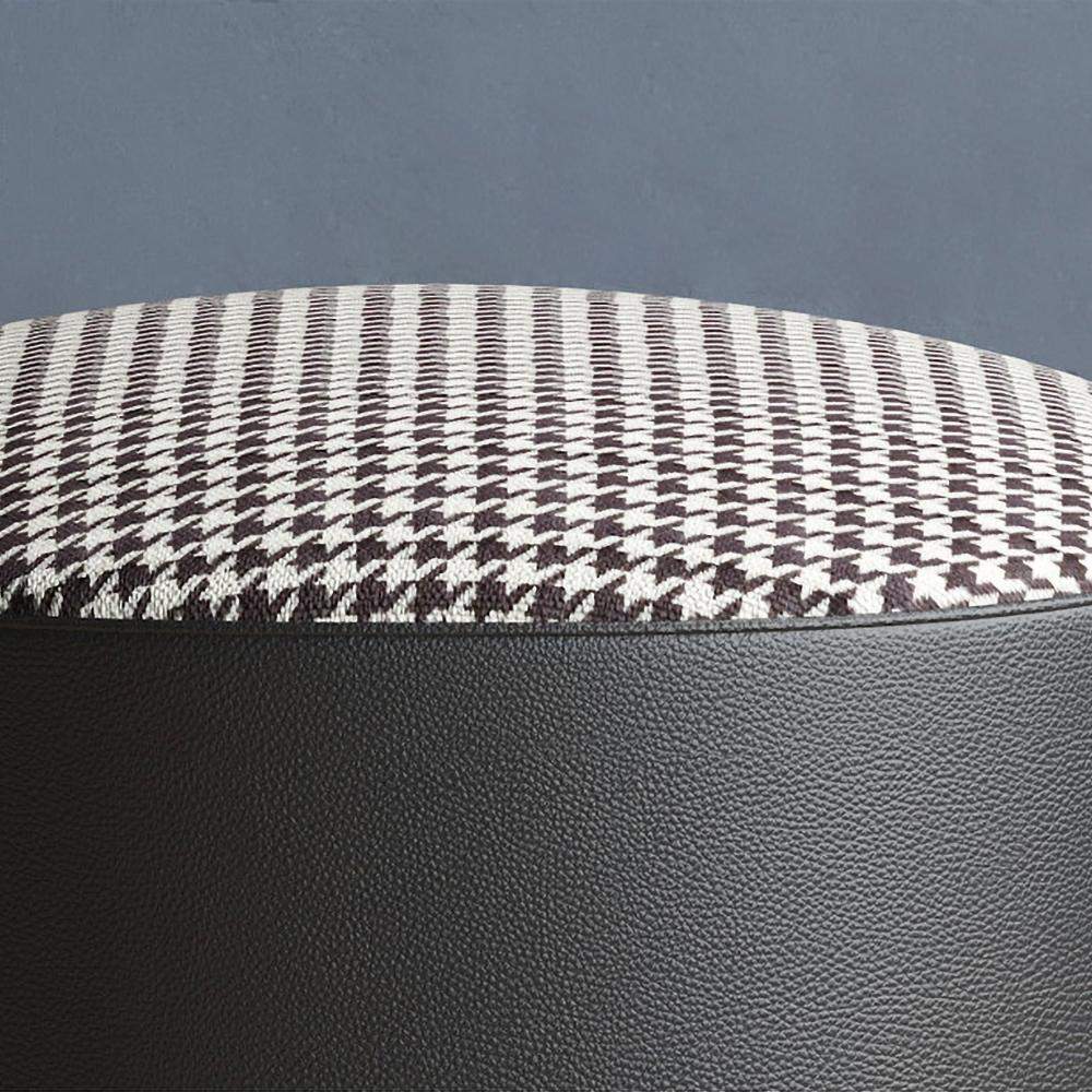 Black Faux Leather Houndstooth Linen Ottoman Upholstered Ottoman Footrest in Gold-Richsoul-Furniture,Living Room Furniture,Ottomans & Benches