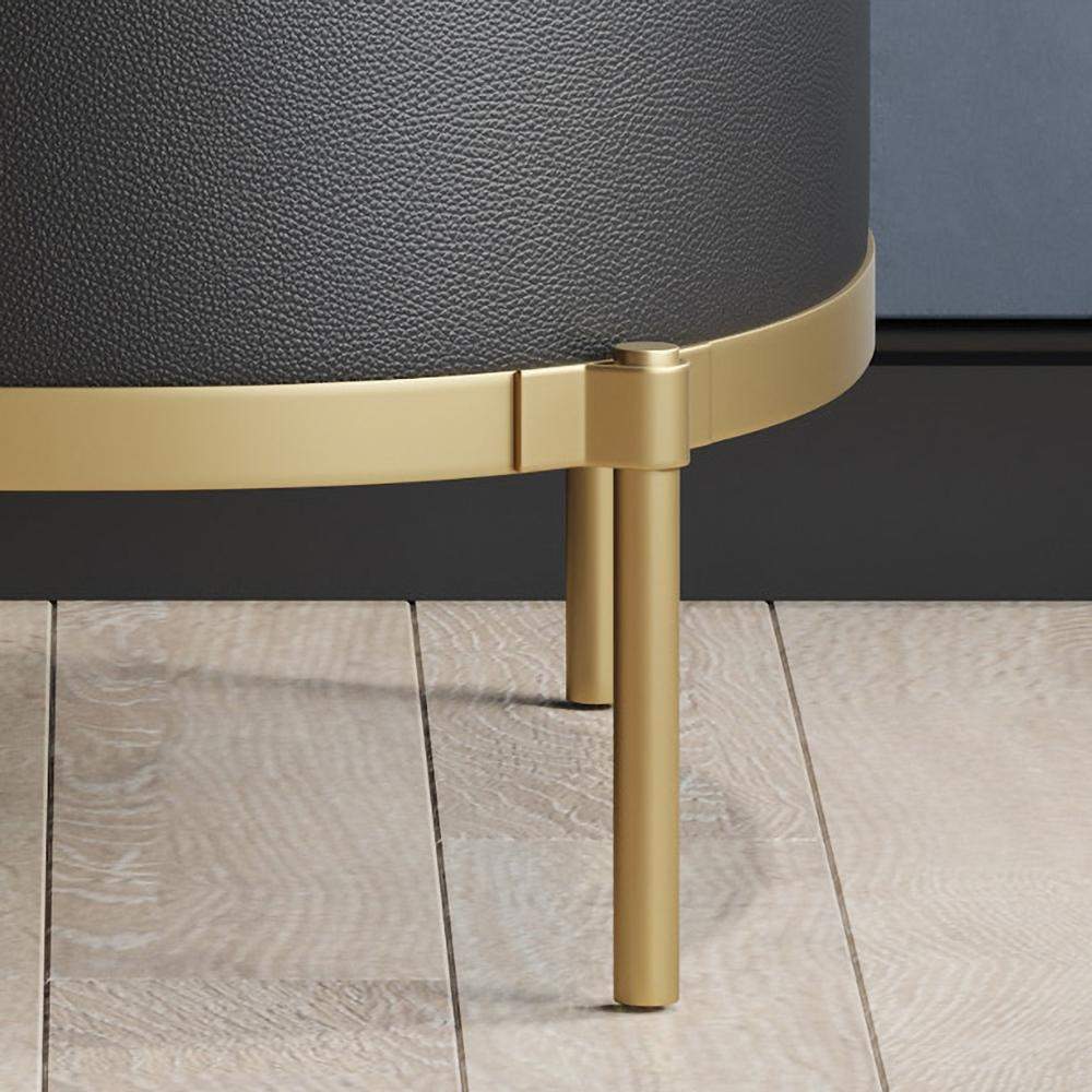 Black Faux Leather Houndstooth Linen Ottoman Upholstered Ottoman Footrest in Gold-Richsoul-Furniture,Living Room Furniture,Ottomans & Benches