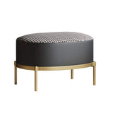 Black Faux Leather Houndstooth Linen Ottoman Upholstered Ottoman Footrest in Gold-Richsoul-Furniture,Living Room Furniture,Ottomans & Benches