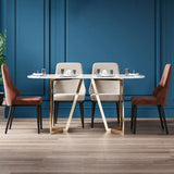 63" Rectangle Modern White Faux Marble Dining Table with Double Pedestal in Gold