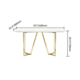 63" Rectangle Modern White Faux Marble Dining Table with Double Pedestal in Gold