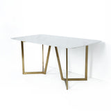 63" Rectangle Modern White Faux Marble Dining Table with Double Pedestal in Gold