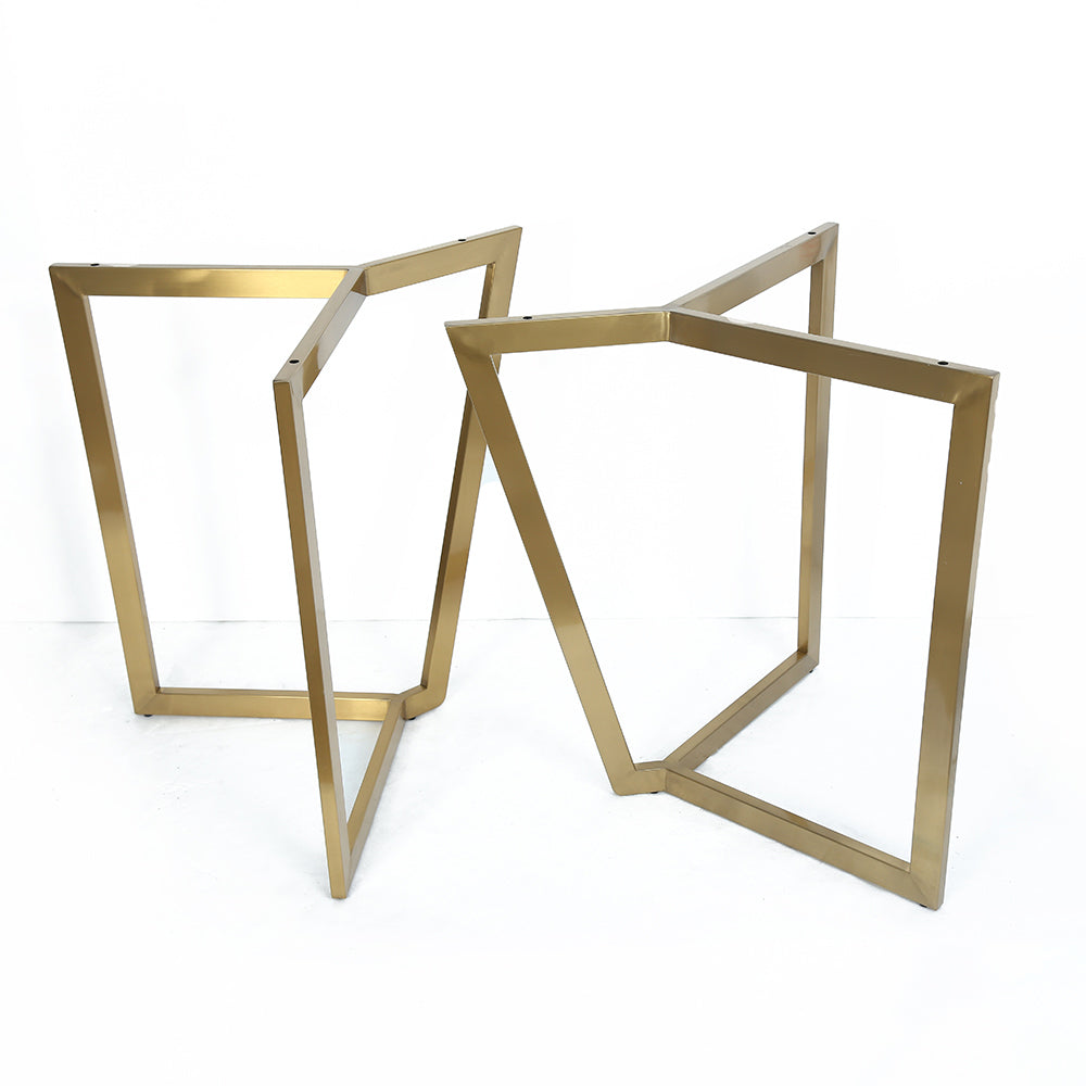 63" Rectangle Modern White Faux Marble Dining Table with Double Pedestal in Gold