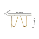 63" Rectangle Modern White Faux Marble Dining Table with Double Pedestal in Gold