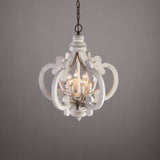 French 6-Light Candle-Style Chandelier Weathered Wood & Iron in Distressed White