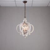 French 6-Light Candle-Style Chandelier Weathered Wood & Iron in Distressed White