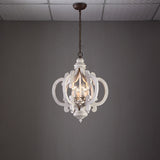 French 6-Light Candle-Style Chandelier Weathered Wood & Iron in Distressed White