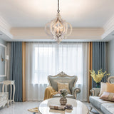 French 6-Light Candle-Style Chandelier Weathered Wood & Iron in Distressed White