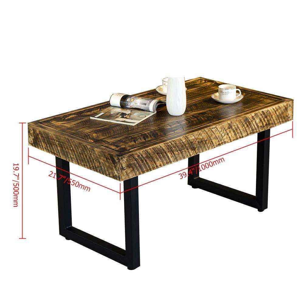 Vintage Industrial Coffee Table Rectangular Distressed Wood Accent Table Metal in Black Finish-Richsoul-Coffee Tables,Furniture,Living Room Furniture