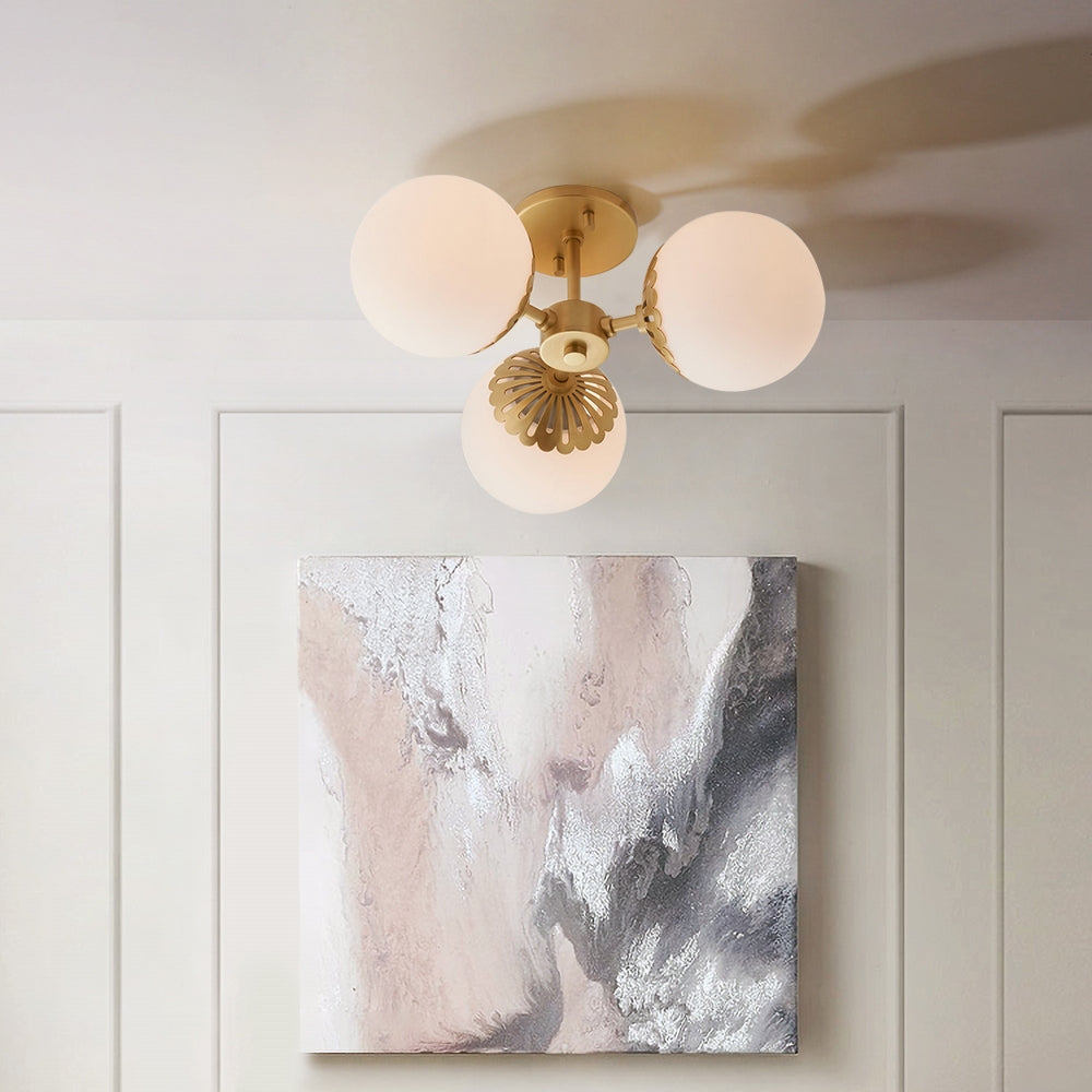 Modern Gold 3-Light Glass Globe Semi-Flush Mount Light