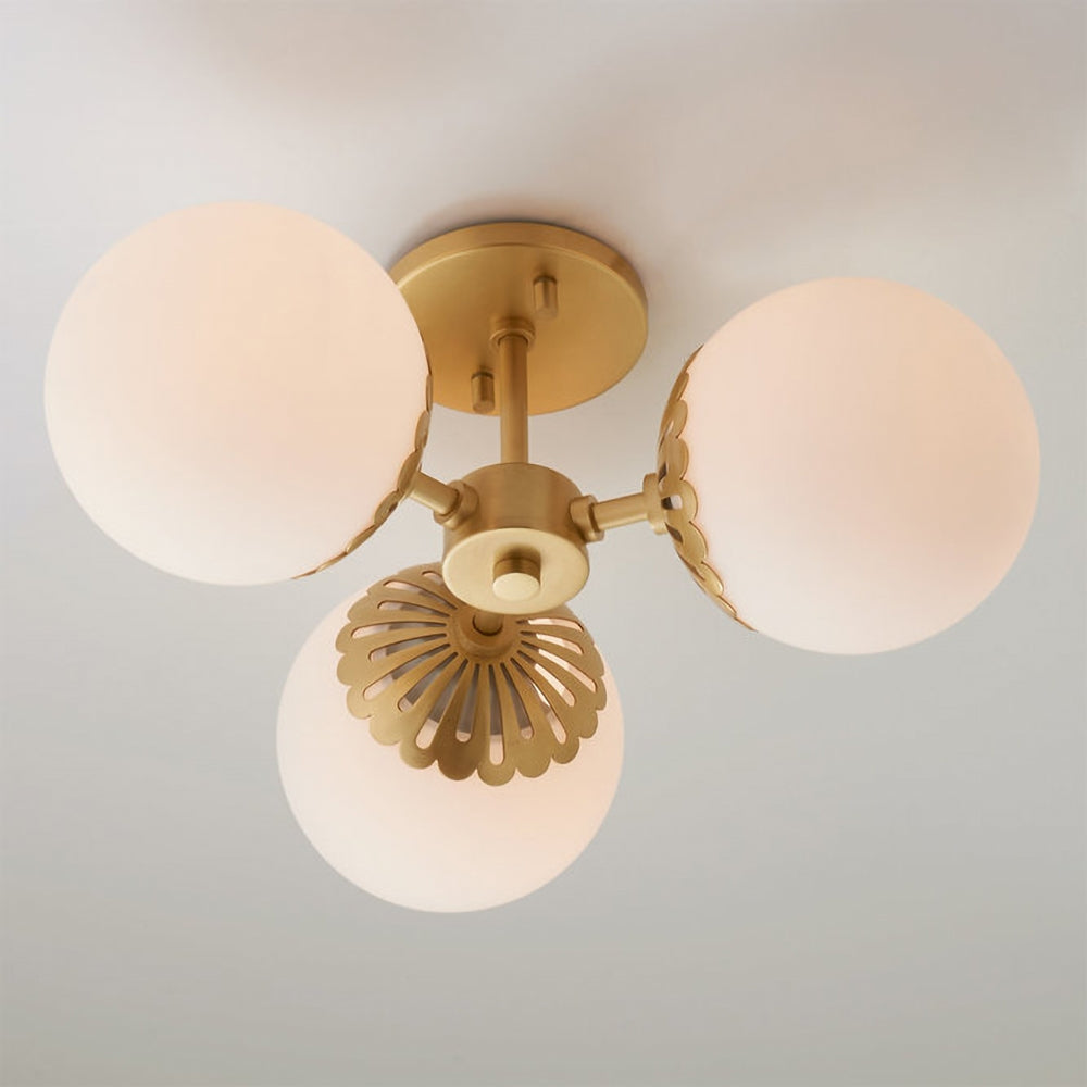 Modern Gold 3-Light Glass Globe Semi-Flush Mount Light