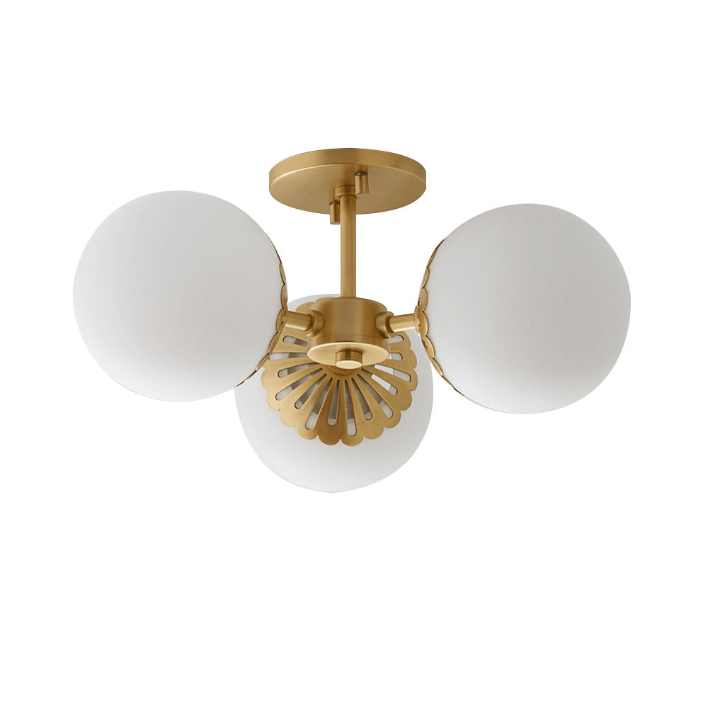 Modern Gold 3-Light Glass Globe Semi-Flush Mount Light