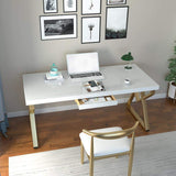 Modern White Writing Desk in Solid Wood & Metal Home Office Desk-Desks,Furniture,Office Furniture