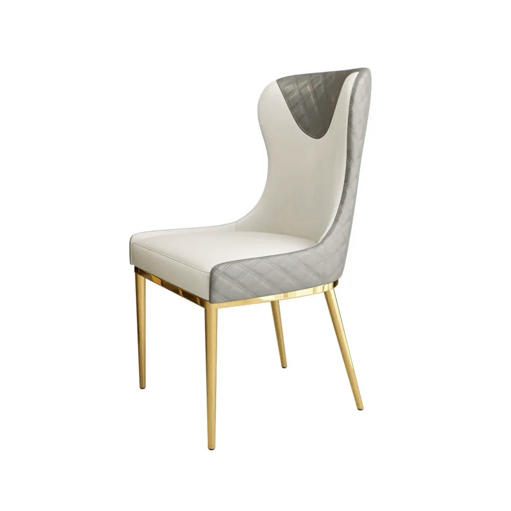 PU Leather Tufted Upholstered Wingback Dining Chair Set of 2 Gold Stainless Steel Legs