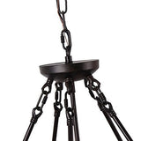 Farmhouse Wood Circular Chandelier Black Metal Cage 5-Light Exposed Bulbs