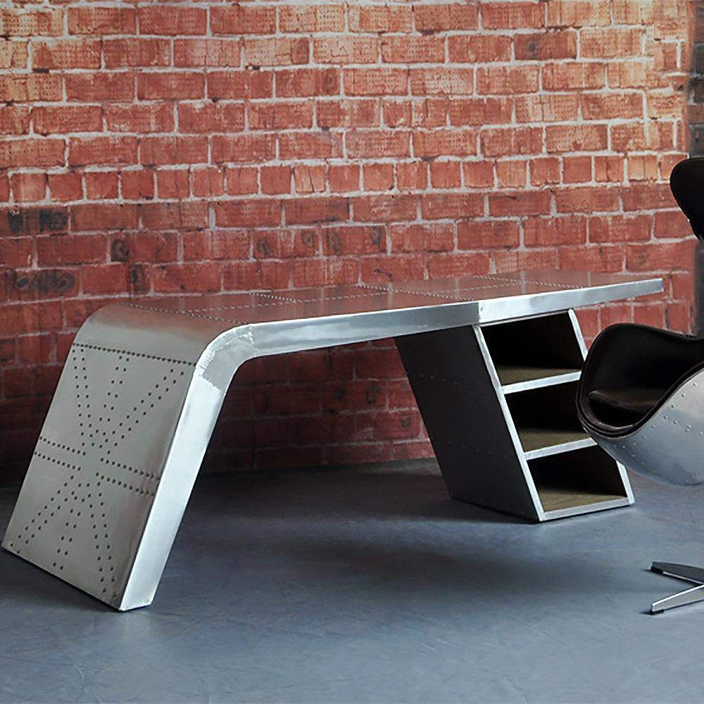 76" Sliver Modern Aviator Desk Aluminum Office Desk-Desks,Furniture,Office Furniture